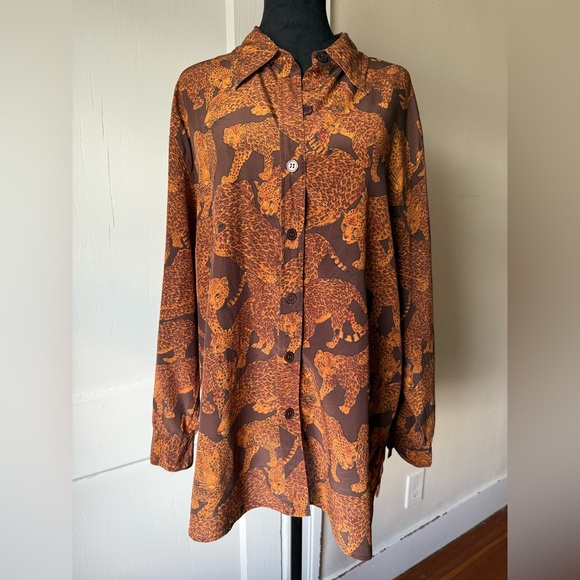 Diane Von Furstenberg Tops - Diane Von Furstenberg Orange and Brown Leopard Print Shirt